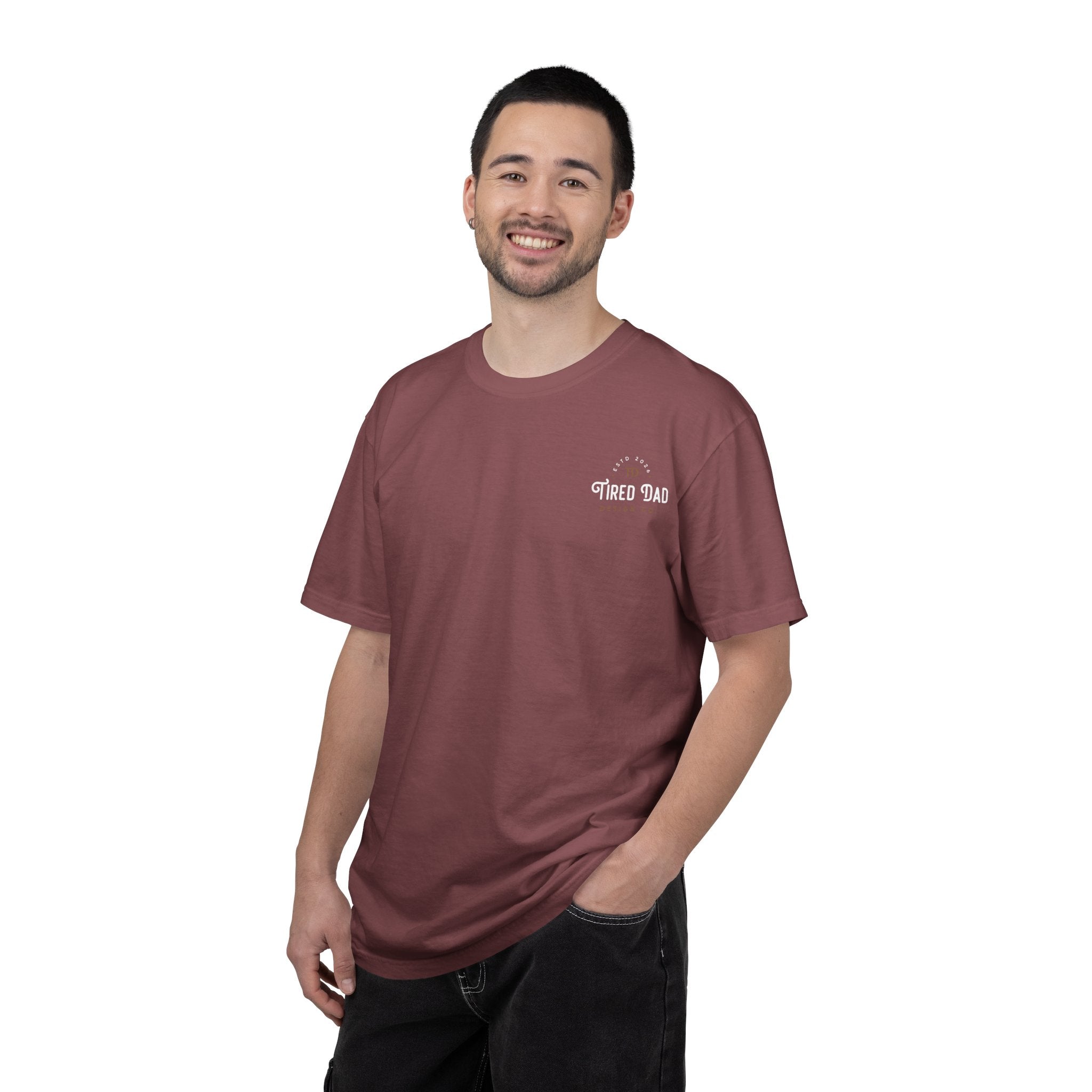Tired Dad T-Shirt | Vintage Typography Dad Shirt Small Logo