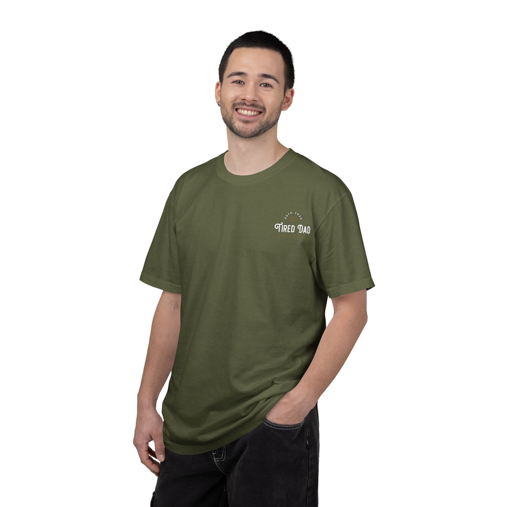 Tired Dad T-Shirt | Vintage Typography Dad Shirt Small Logo