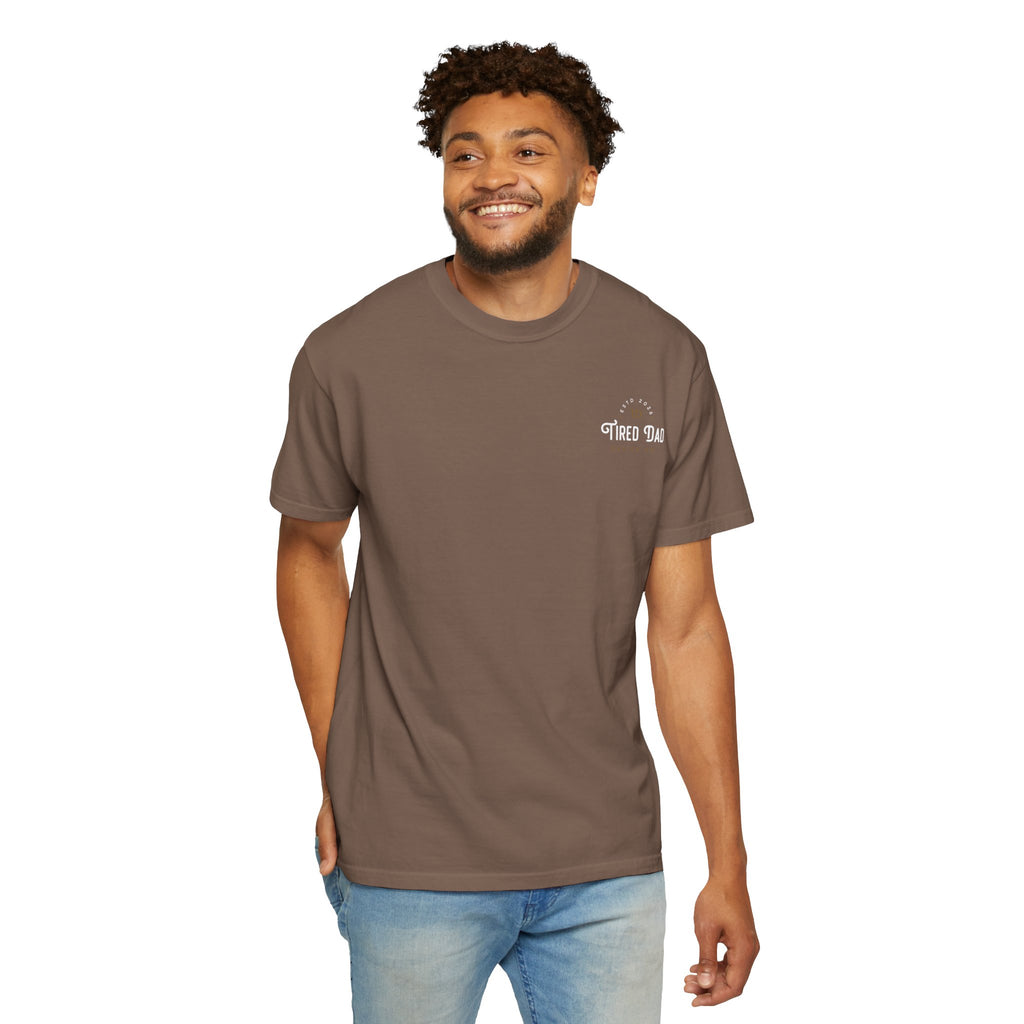Tired Dad T-Shirt | Vintage Typography Dad Shirt Small Logo
