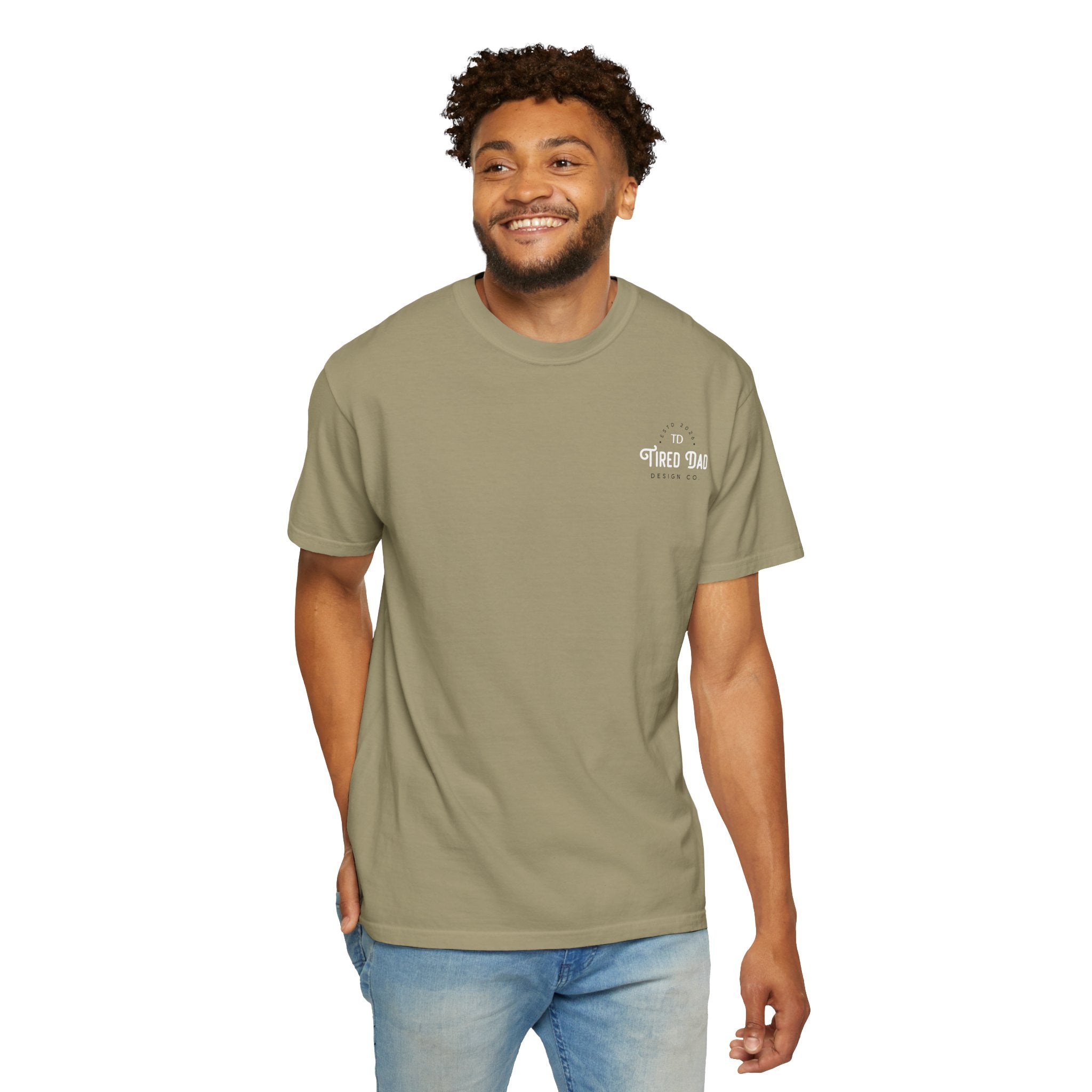 Tired Dad T-Shirt | Vintage Typography Dad Shirt Small Logo