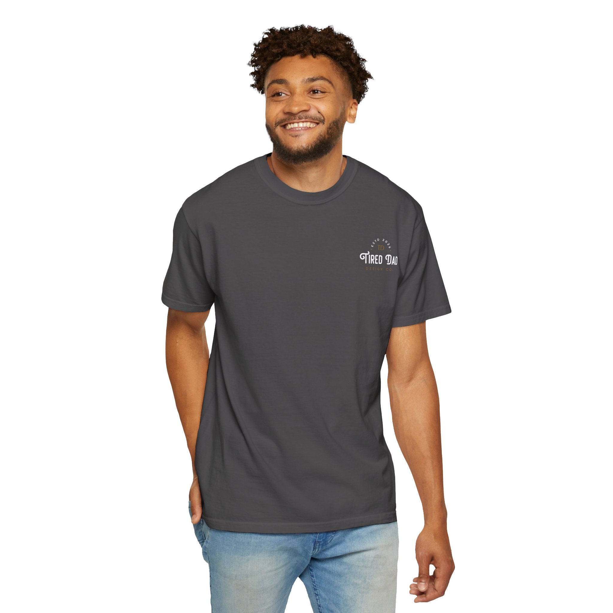 Tired Dad T-Shirt | Vintage Typography Dad Shirt Small Logo