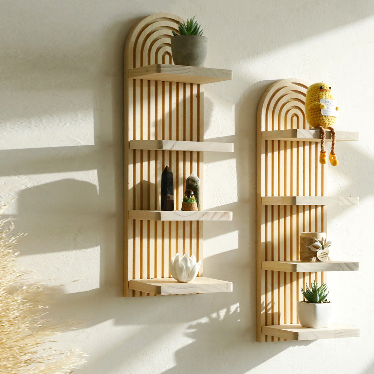 Arched Solid Wood Wall Flower Pot Storage Rack