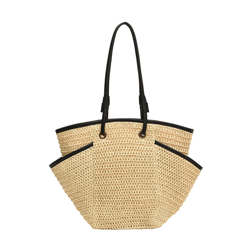 Straw Bag Large Capacity with Exterior Pockets