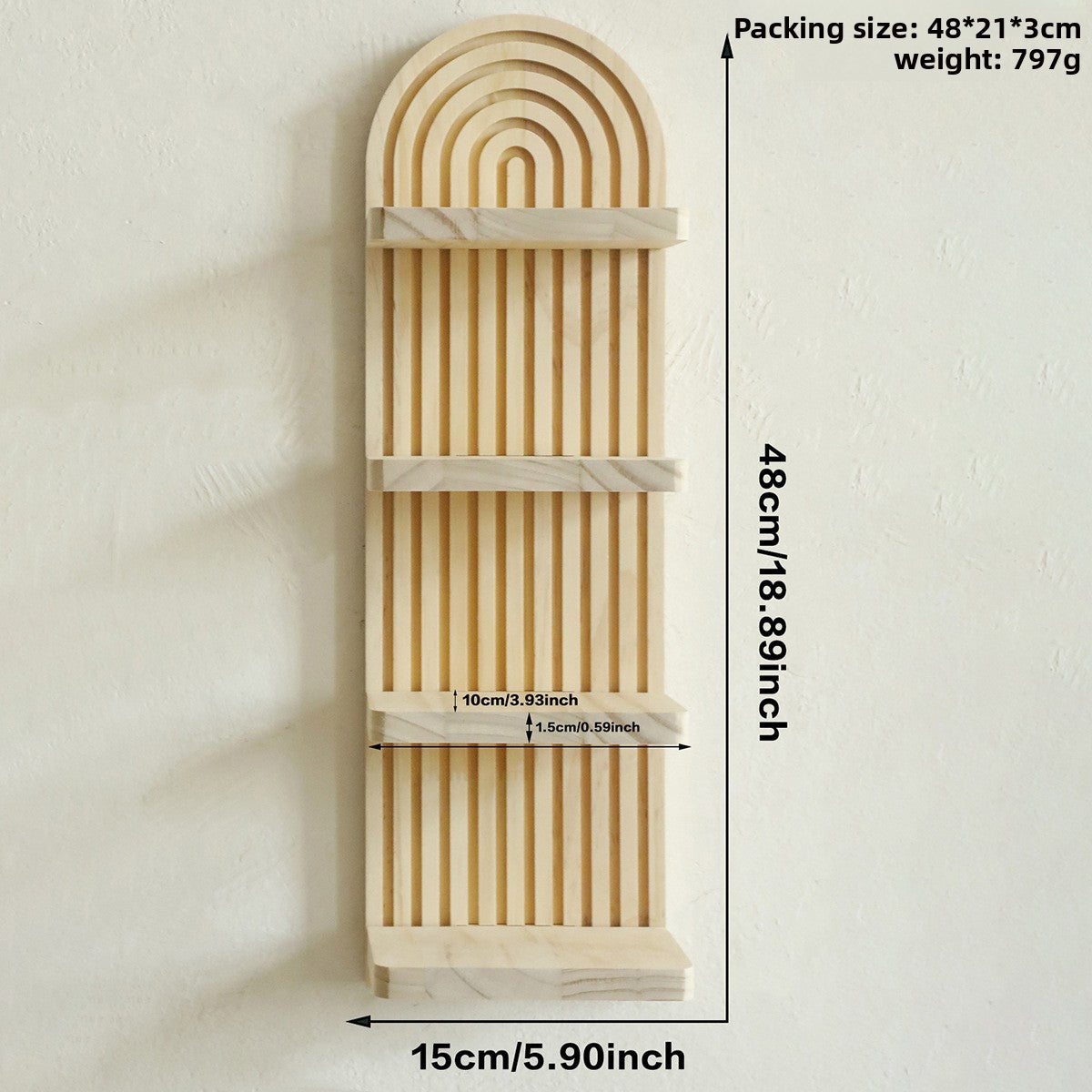 Arched Solid Wood Wall Flower Pot Storage Rack
