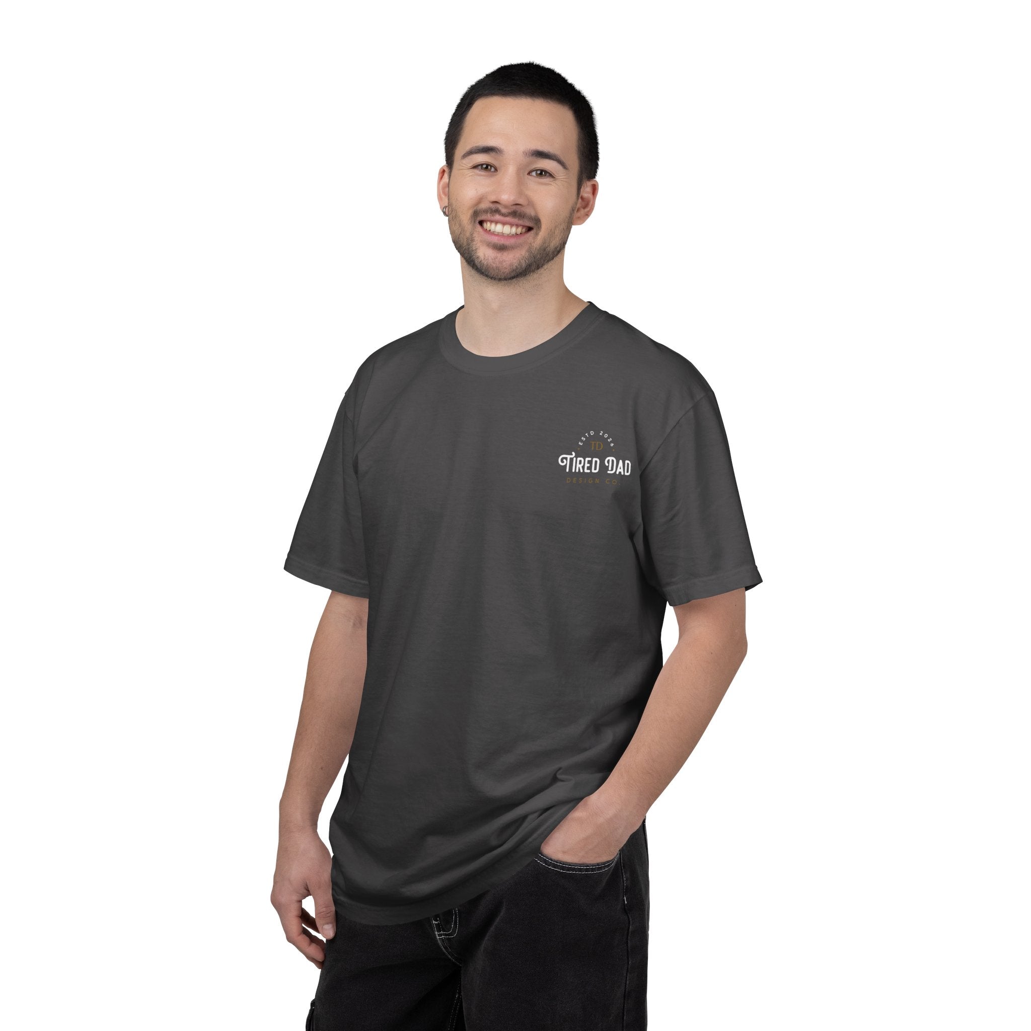 Tired Dad T-Shirt | Vintage Typography Dad Shirt Small Logo