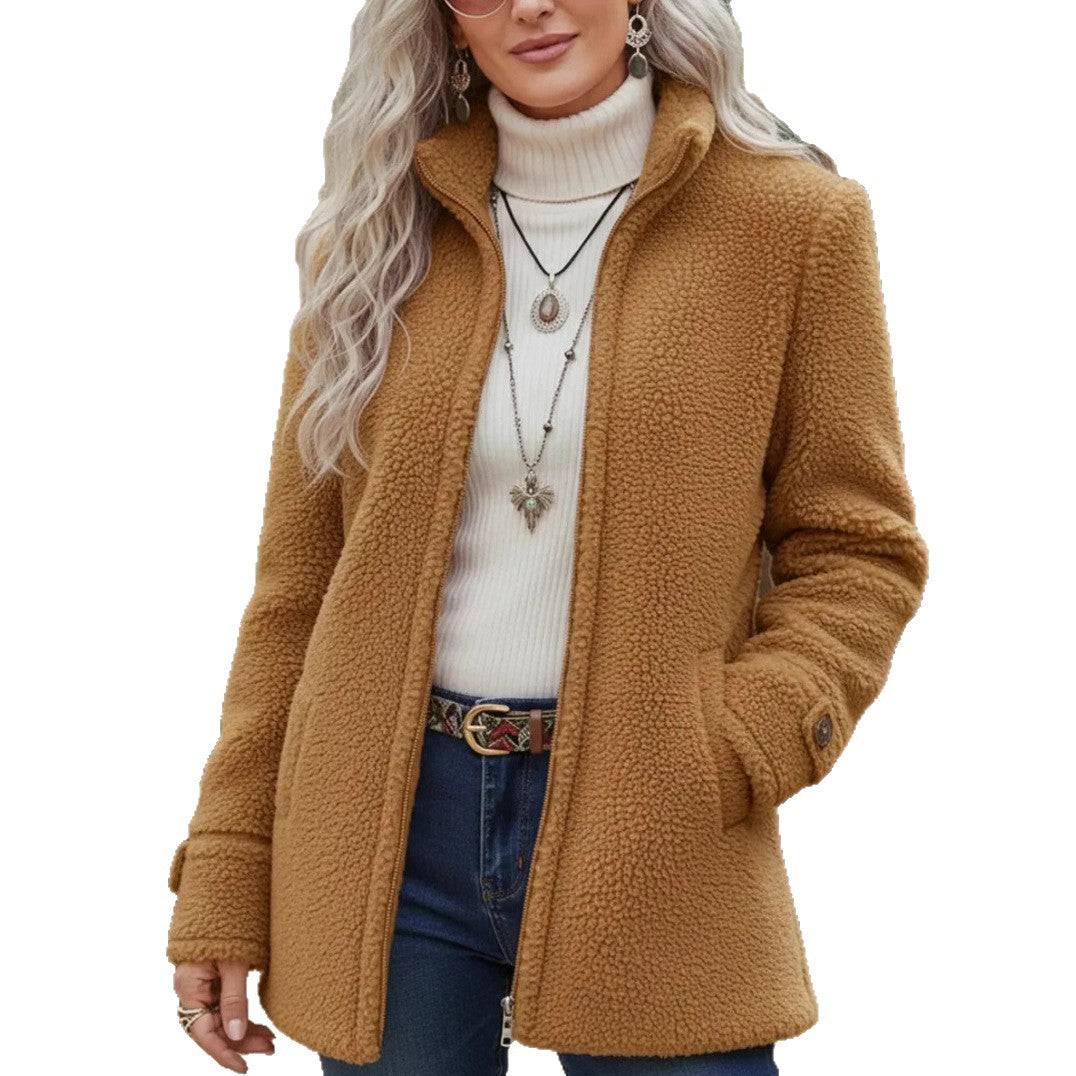 Women's Loose Fit Fleece Zip Up Spring Jacket
