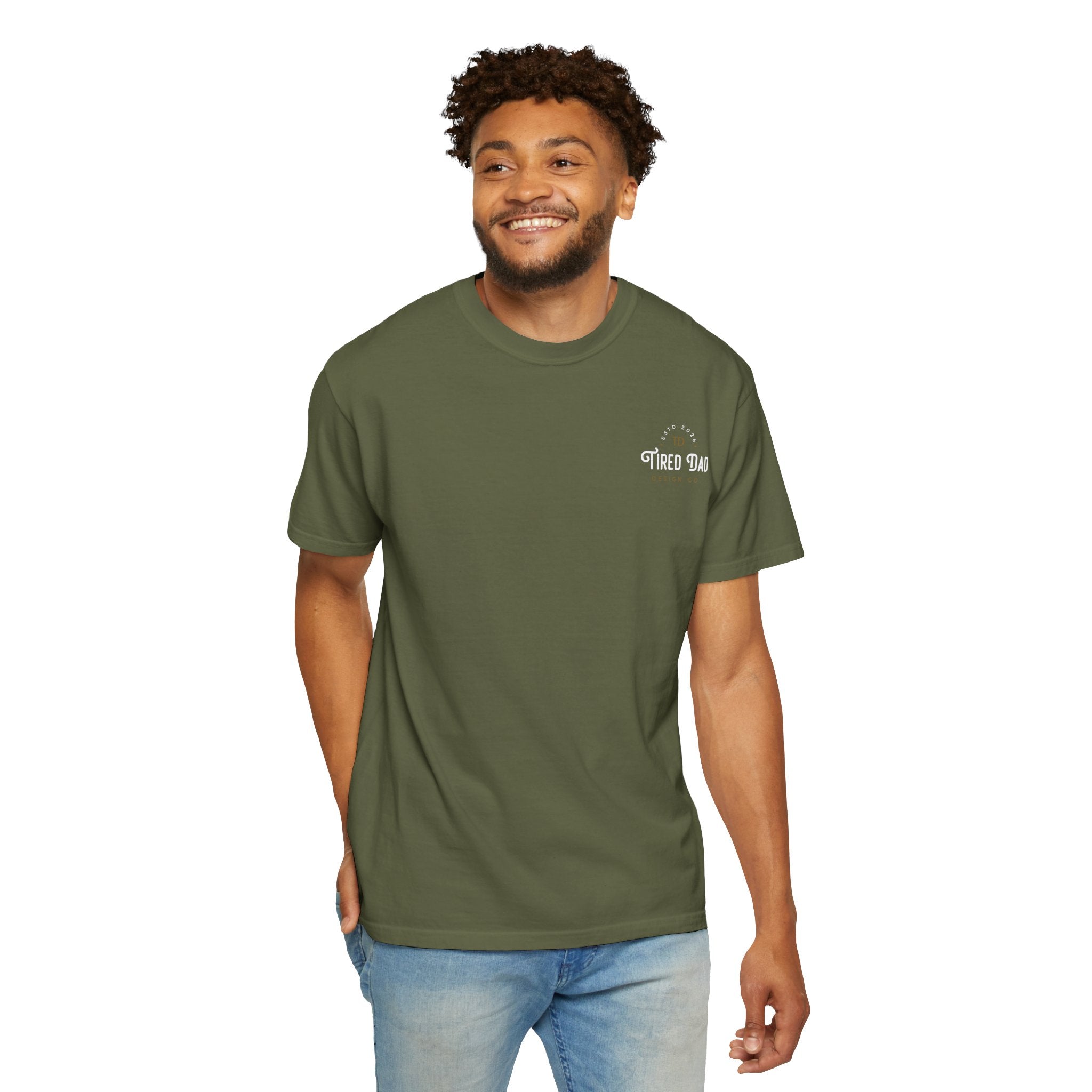 Tired Dad T-Shirt | Vintage Typography Dad Shirt Small Logo