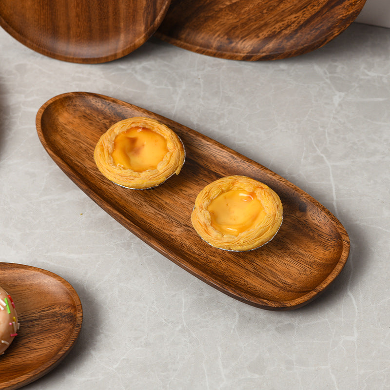 Wooden Snack Plate Japanese-Style Acacia Wood Dessert Tray