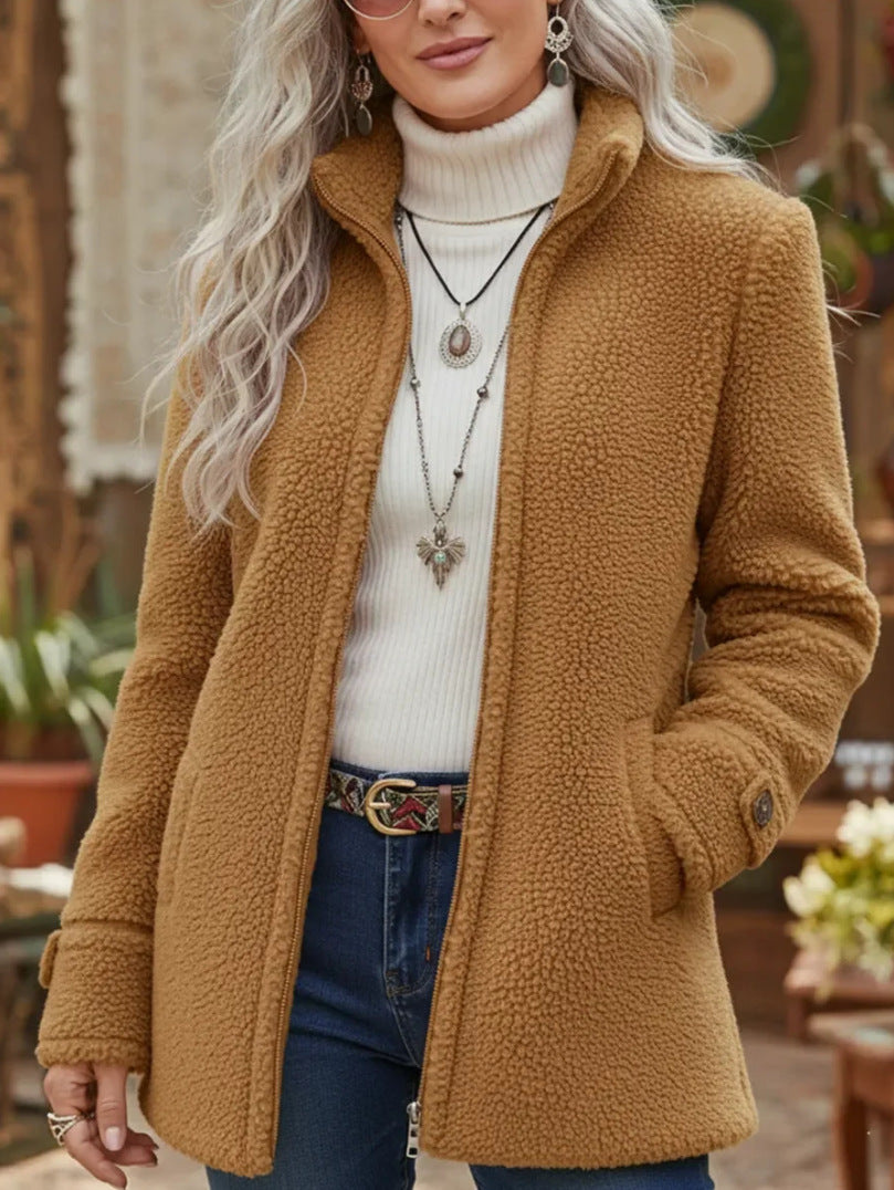 Women's Loose Fit Fleece Zip Up Spring Jacket