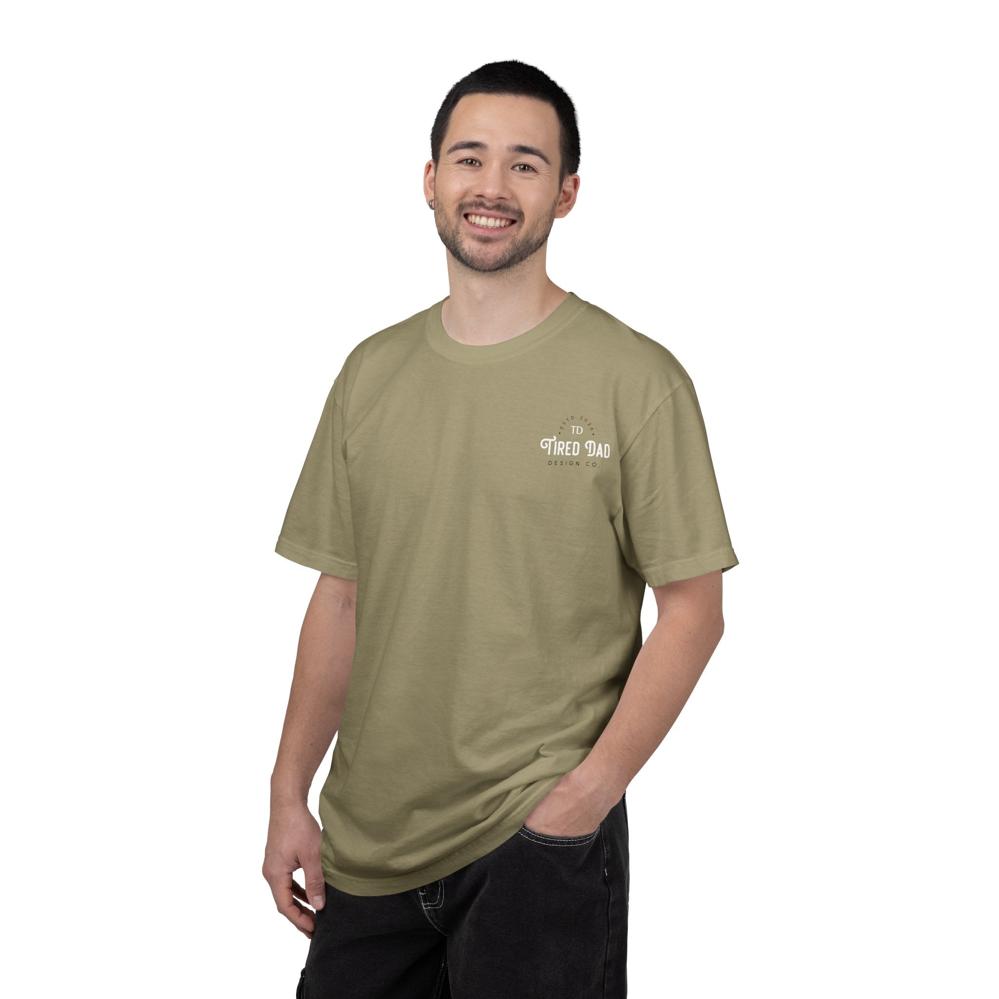 Tired Dad T-Shirt | Vintage Typography Dad Shirt Small Logo