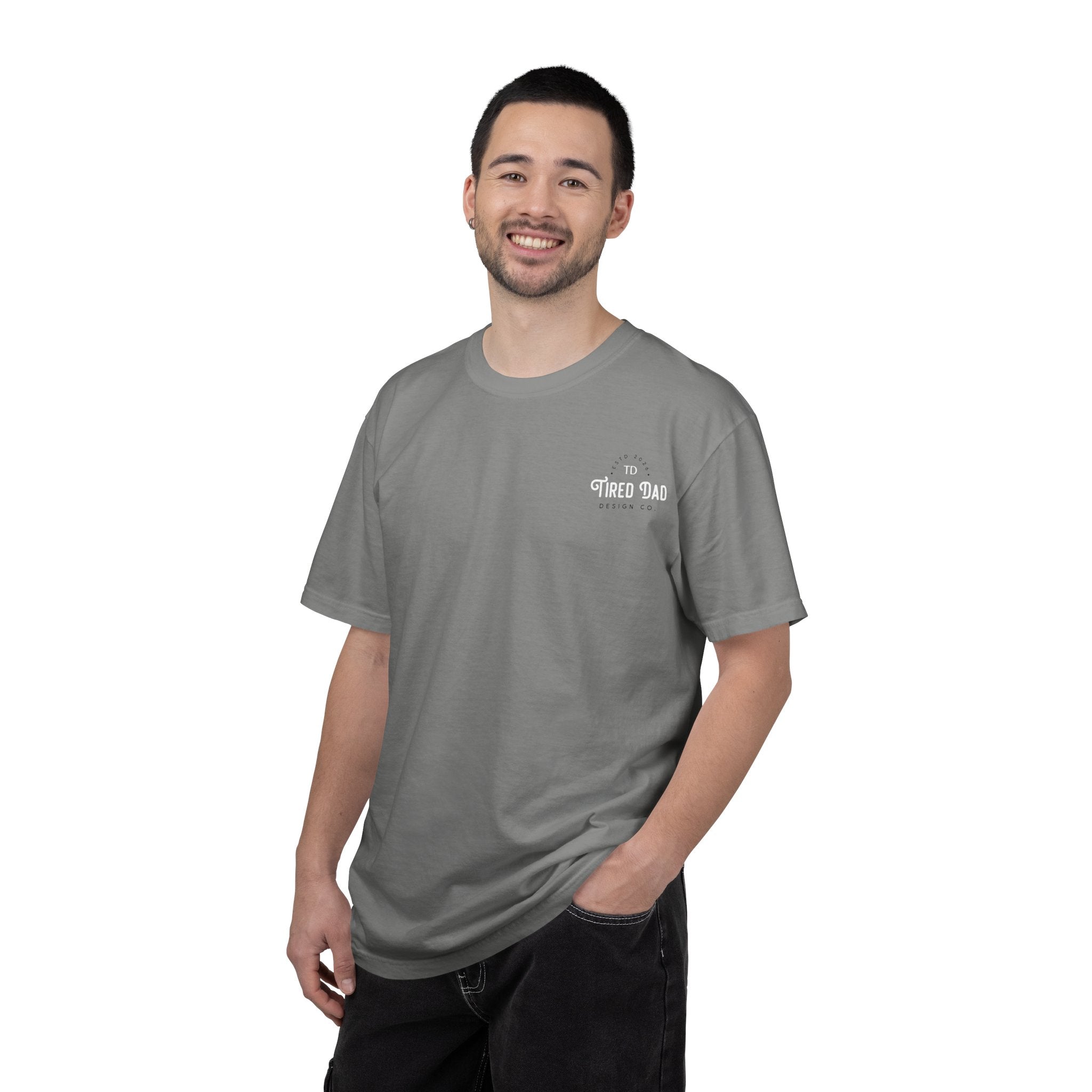 Tired Dad T-Shirt | Vintage Typography Dad Shirt Small Logo
