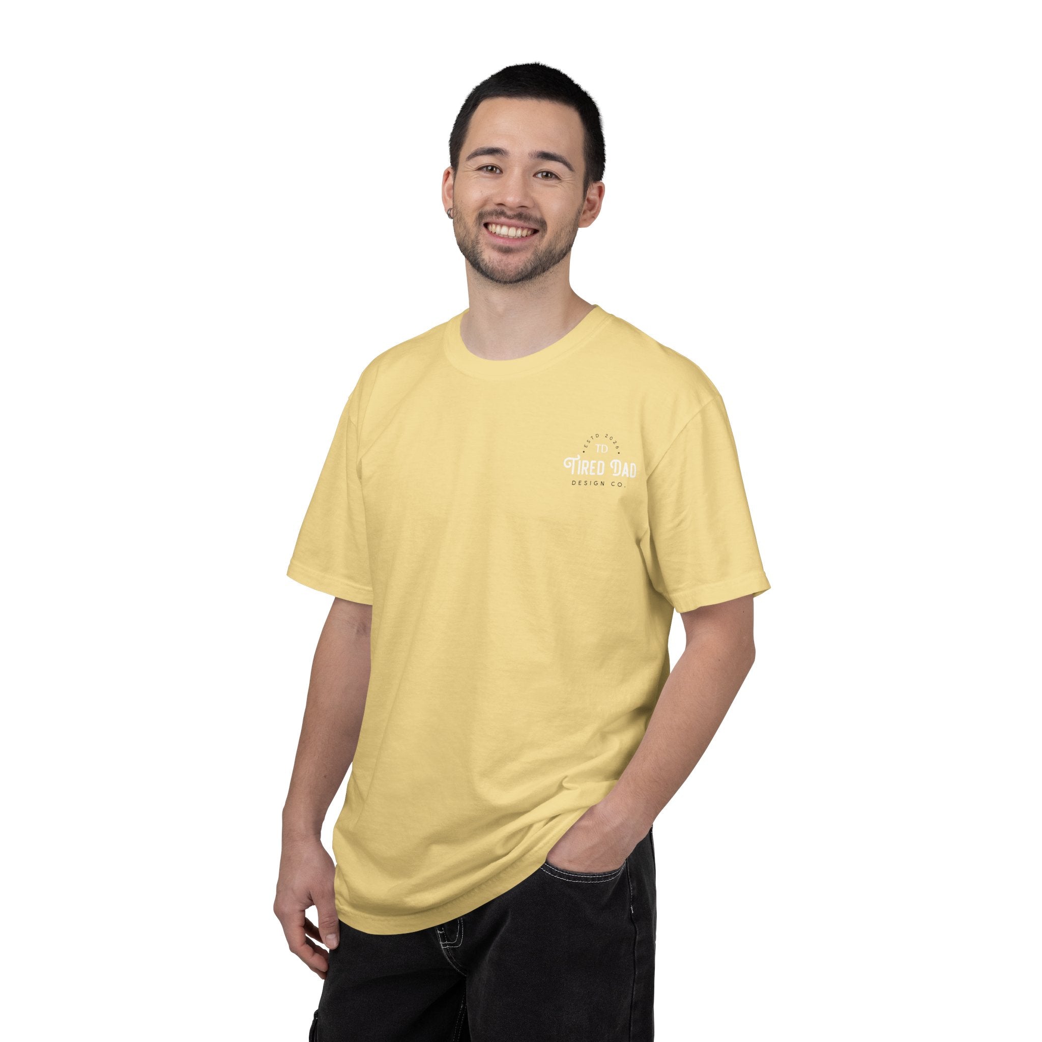 Tired Dad T-Shirt | Vintage Typography Dad Shirt Small Logo