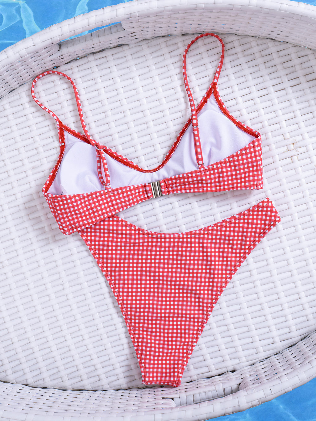 Women's Plaid Print V-Neck Bikini Set