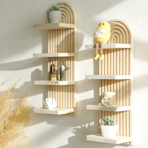 Arched Solid Wood Wall Flower Pot Storage Rack