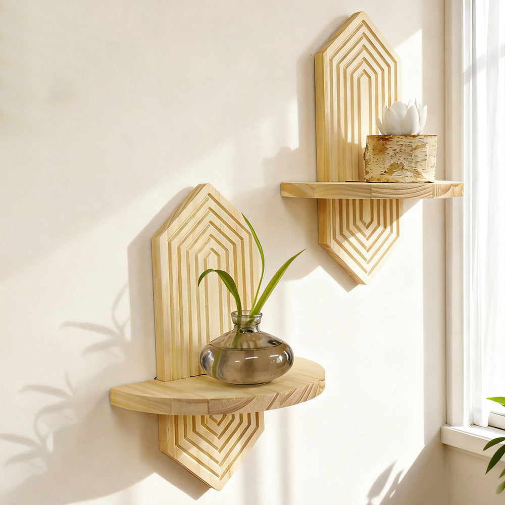 Bohemian Diamond Single-Layer Creative Solid Wood Wall Flower Pot Storage Rack Wooden Crafts Home Decoration Wholesale