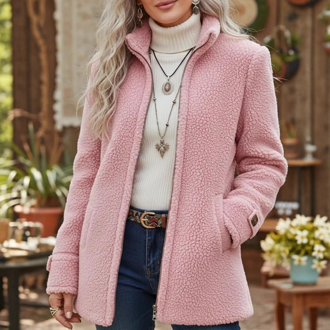 Women's Loose Fit Fleece Zip Up Spring Jacket