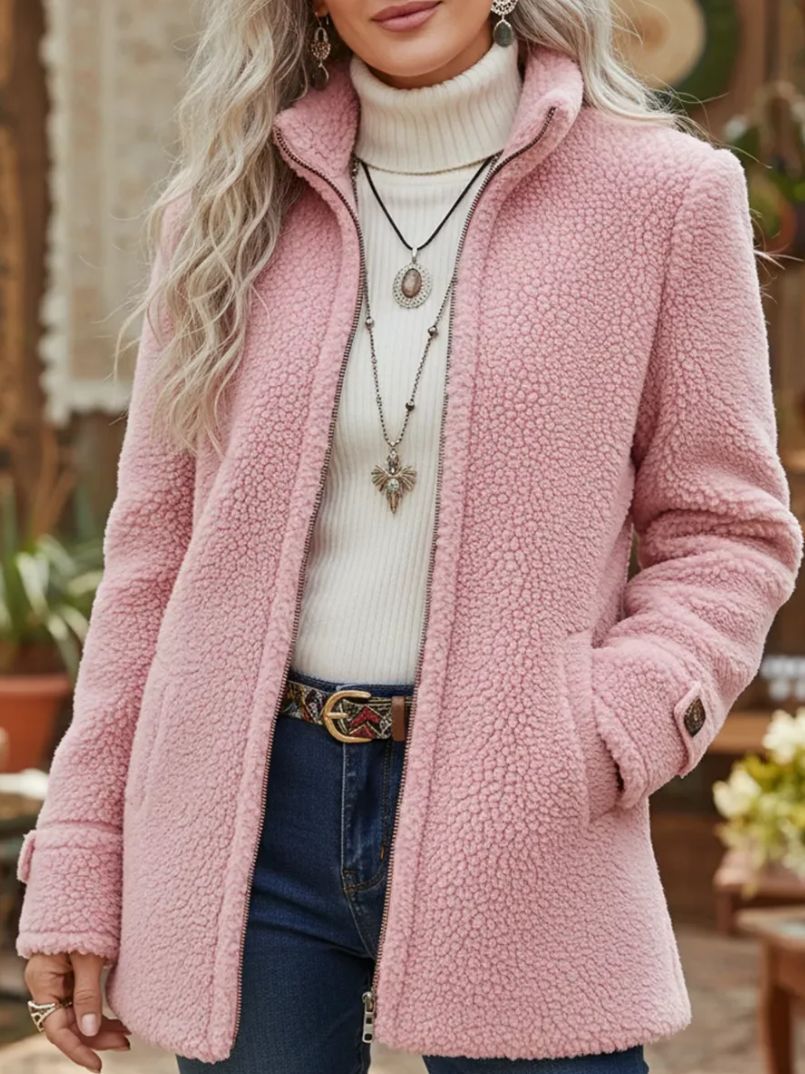 Women's Loose Fit Fleece Zip Up Spring Jacket
