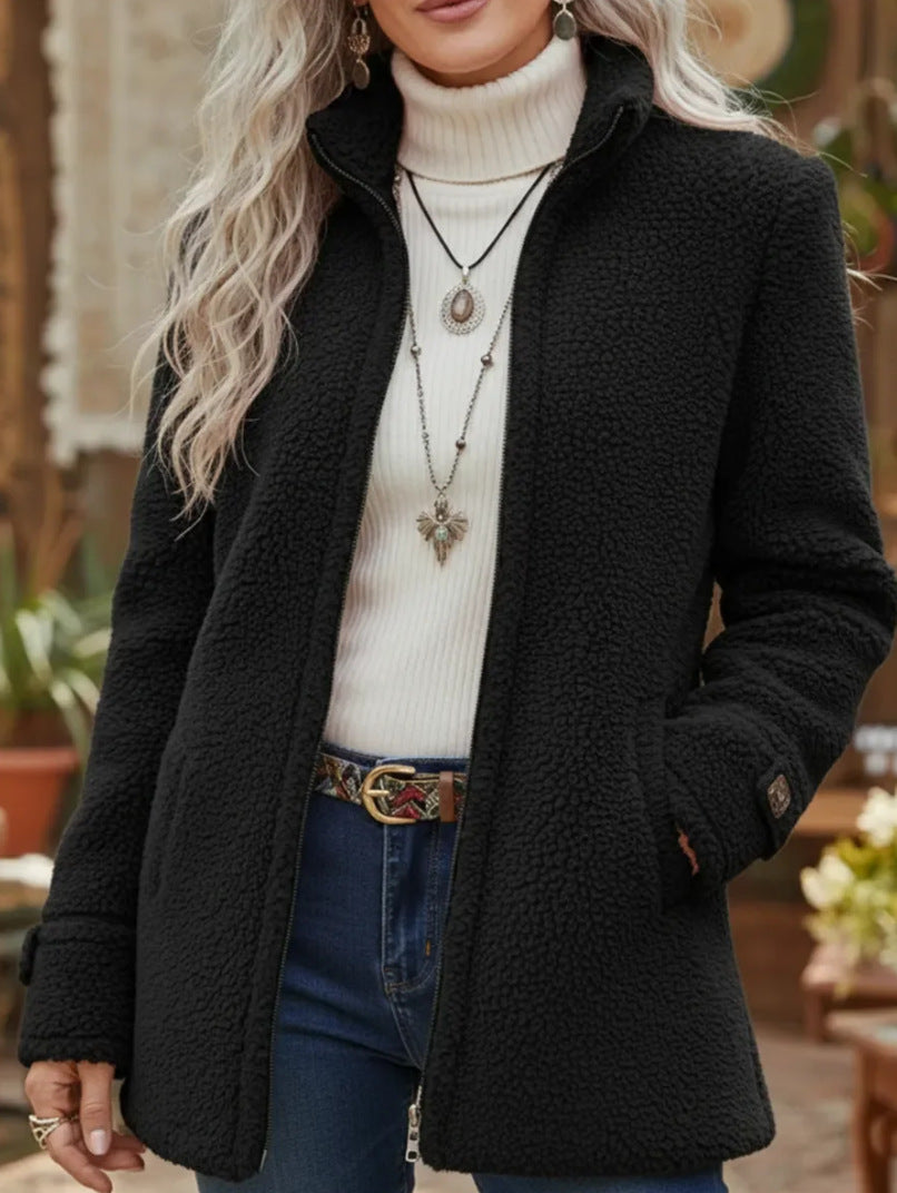 Women's Loose Fit Fleece Zip Up Spring Jacket