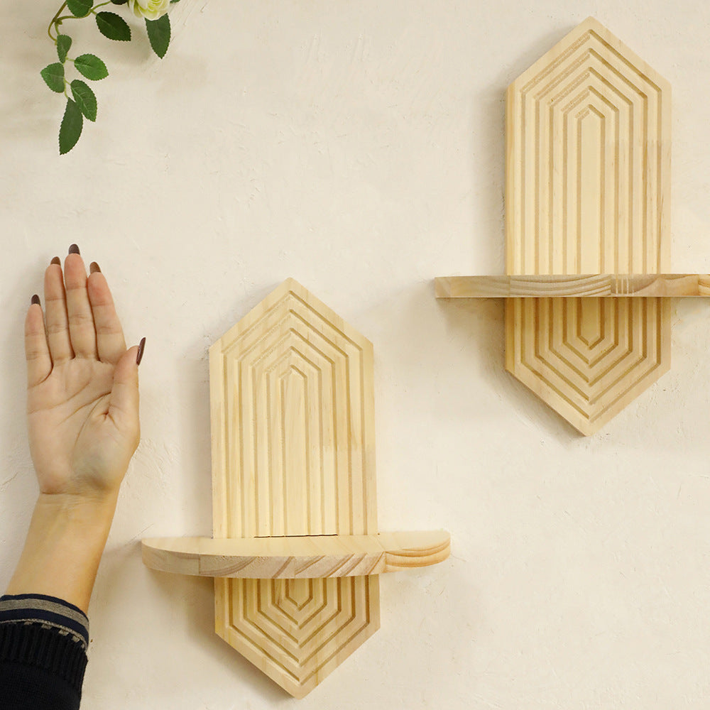 Bohemian Diamond Single-Layer Creative Solid Wood Wall Flower Pot Storage Rack Wooden Crafts Home Decoration Wholesale
